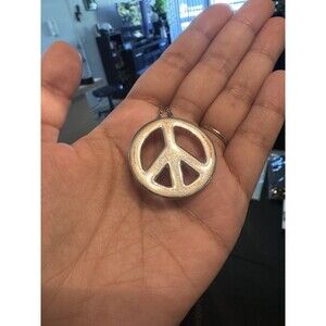 Vintage Peace Sign Brooch Pin Pendant Necklace Silver Tone Chunky Hippie